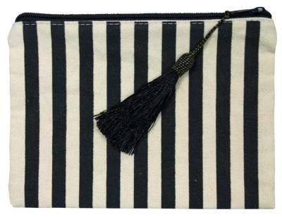 China Pencils Makeup Striped Makeup Pouch Tassle Pouch Black Stripe Makeup Bag Large Zippered Pencil Holder Striped Cosmetic Bag PVC Zipper Female for sale