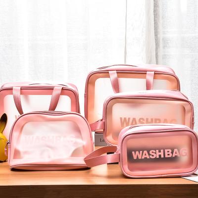 China Custom Capacity 3 Pcs Vintage Logo Waterproof Large Pink Cosmetic Bag Set Travel Make Up Bag Large Capacity for sale