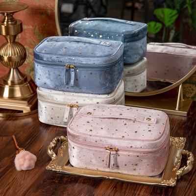 China Vintage New Fashion Travel Makeup Organizer High Quality Velvet Make Up Pouch Bag Soft Velvet Make Up Cosmetic Bag For Women With Zipper for sale