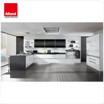 China Kitchen designe with Alland top white cabinets small island grantie kitchen continuous pull kitchen and black sideboards for sale