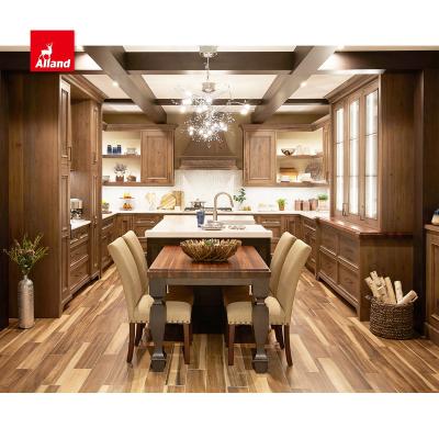 China Traditional AllandCabinet design solid wood sideboard in traditional stain finish with recessed molding glass applied to door and mullion for sale