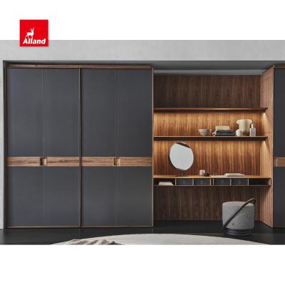 China (Other)Allandcainet Adjustable Classic Black Sliding Wardrobe With Dressing Office Modern Design Custom Function Wood Grain Cabinet With LED Light for sale