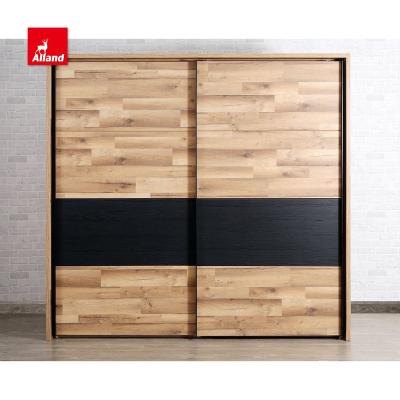 China Allandcabinet Adjustable Mid Century Modern Wood Grain (Other) Sliding Wardrobe With 2 Doors Customized High End Timber Tone Closet for sale