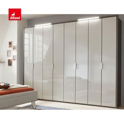 China (Other) Allandcabinet Modern Design Adjustable Hinged Wardrobe Customized Light Gray Lacquer Closet For Contemporary High Gloss Bedroom for sale