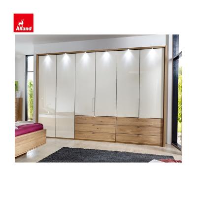 China EUROPEAN Allandcabinets lacquer design wooden wardrobes clothes storage cabinets with six wooden swing door panels for sale