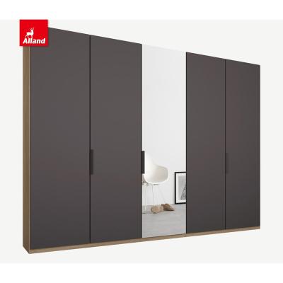 China (Other) Allandcabinet Adjustable Customized Matte Wardrobe High End Modern Black Modular Painted Cabinet With Medium Mirror for sale