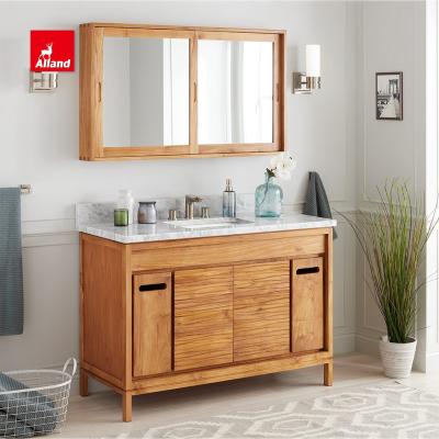 China Allandcabinet Traditional Natural Teak Bathroom Vanity Solid Wood Farmhouse Design Carved Bathroom Furniture for sale