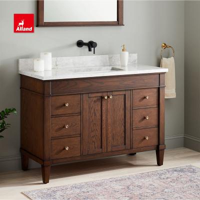 China Traditional American Framed Vanity Shaker Wash Room Traditional Allandcabinet Brown Bathroom Vanity for sale