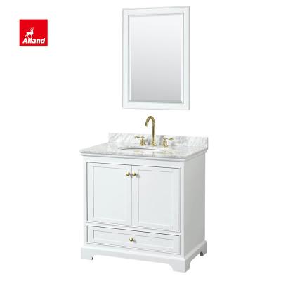 China Allandcabinet Transitional White Transitional Custom Shaker Style Single Bathroom Vanity Cabinet With Basin Under Mounted For Corner Vanity for sale