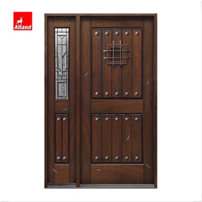 China Customized Solid Wood Swing Door Rustic Classic Walnut With Side Lite for sale