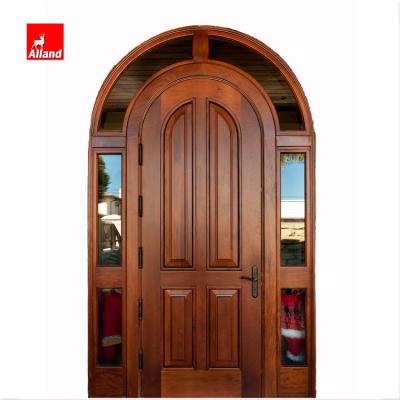 China Traditional External Traditional Design Solid Oak Wood Door With Double Obscure Glass Exterior Entry Doors With Side Windows for sale