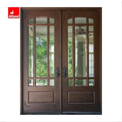 China Exterior Wooden Patio Doors French Double Doors Mahogany French Swing with Glazing for Modern House Made in China for sale