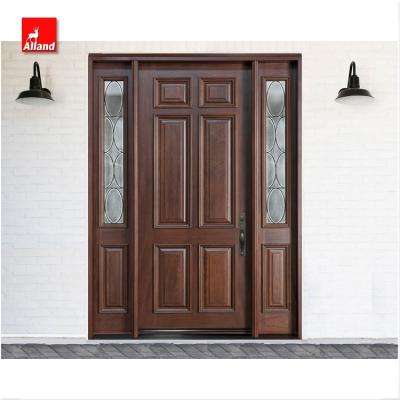 China Traditional Mahogany Solid Wood Swing Entry Door With Sidelite For Villa for sale