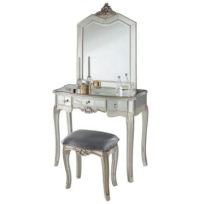 China Decorative antique silver mirrored dressing table with mirror and stool for sale