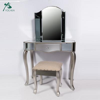 China (Size)Adjustable Modern Mirrored Furniture Mirrored Glass Dressing Table for sale