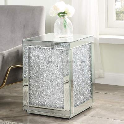 China Decorative Mirrored Venetian Crushed Diamond Mirrored Coffee Table Side Bedside Table for sale