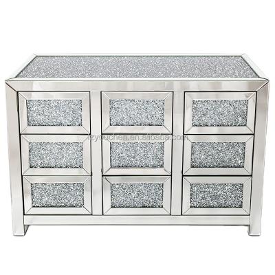 China Storage Crushed Diamond 9 Drawer Mirrored Living Room Cabinet for sale