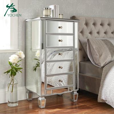 China Handmade Modern Mirrored Bedside Mirror Cabinet Nightstand Silver Bedroom Furniture for sale