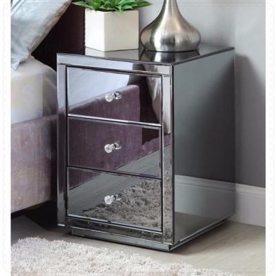 China Storage Three Drawers Gray Glass Mirrored Bedside Modern Table for sale