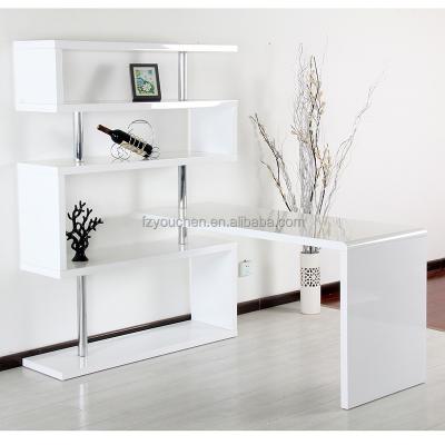 China Durable Gloss Computer Desk White L Shaped Writing Board with Display Stands for sale