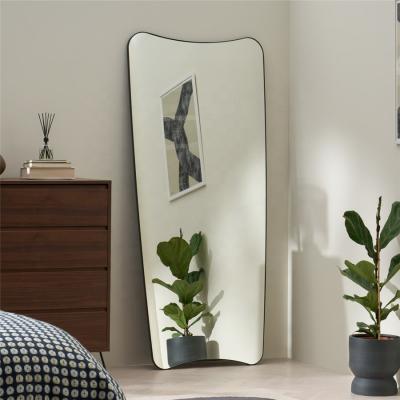 China Decorative Shaped Full Metal Floor Mirror Modern Minimalist Hallway Entrance Standing Mirror for sale