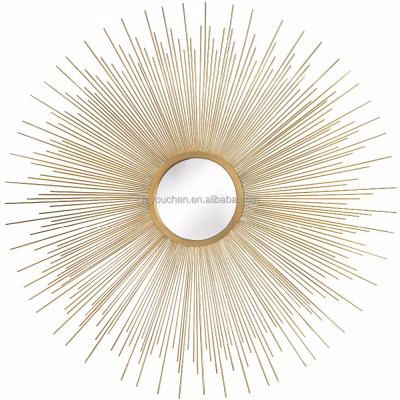 China Art Decor Rising Sun Gold Metal Wall Art Mirror with Shaped Sun for sale