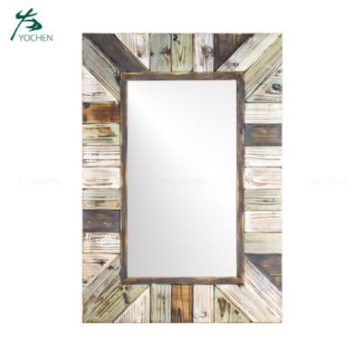 China Decorative Display Rustic Wood Plank Wall Mirror for sale