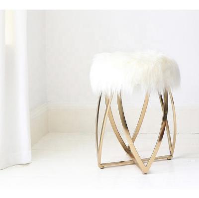 China Luxury Handmade Twist Gold Stool With Fur Soft Top Modern Dressing Table Stool Metal Stool for sale