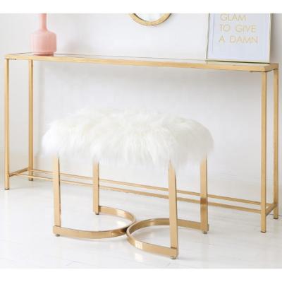 China Handmade Luxury White Mongolian Fur Bench Dressing Table Stool Modern Metal Stool for sale