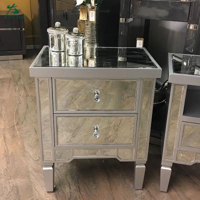 China Silver Mirrored 2 Drawer Bedside Cabinet Table Storage Chest for sale