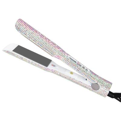 China Custom Rhinestone Ceramic Flat Iron Hair Straightener Hair Styler Flat Iron Wide Bling Hair Straightener with Crystal Rhinestone for sale