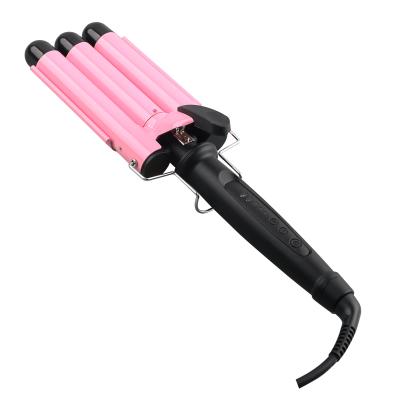 China Professional LED Digital Display Classic 3 Barrel Curling Iron Magic Wand With LED Temperature Display Big Wave Design Hair Curler for sale