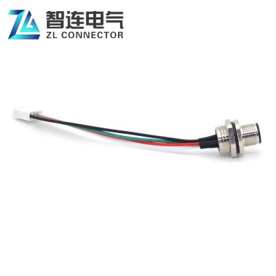 China Automative Customized 4pin M12 Front Panel Mount 30cm Cable Plug Male Connector 30cm Wire for sale