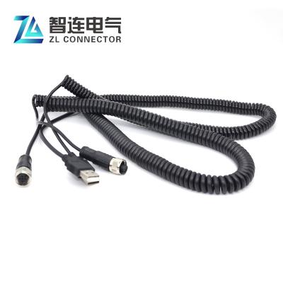 China Automative Customized M12 Flat Matte Spring Cable Head 90degree Spring Cable Glossy USB Cable for sale