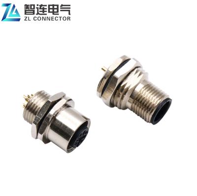 China Battery ZLconnector M12 series gold plated 2pin contacts mount front back mount to 12pin male and female connector for sale