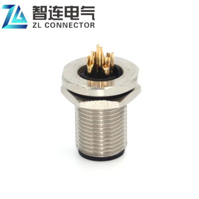 China AUTOMATIVE male m12 5pin rear panel mount socket a-code solder contacts receptacle industrial connector for sale