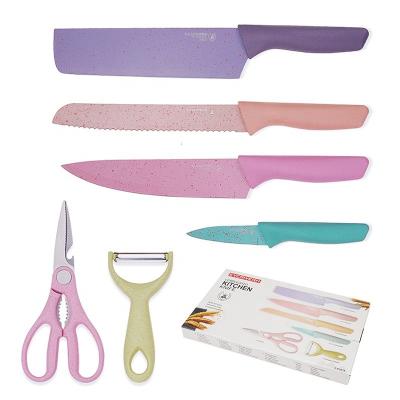 China 2021 Factory Price Logo Cooking Tools PP+3CR14 6-Piece Kitchen Knife Set Access Case Viable Custom Non-Stick Knife for sale