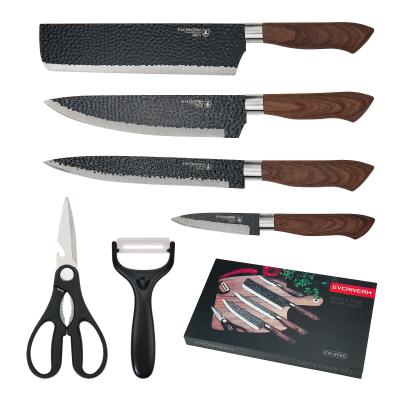 China Best Viable Chef Series Patent 6Pcs Knives Set With Embossed Non-Stick Knife Sharpener Knife + Ceramic Melon Planer for sale