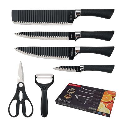 China Durable 3CR13 Stainless Steel Custom Knife Sets 6 Pcs Black Non-Stick Kitchen Knives Set With Gift Box for sale