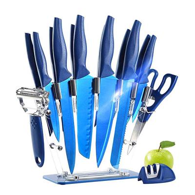 China New Style Viable Amazon 17 Piece High Quality Carbon Stainless Steel Knife Sets With Stand Block Sharpener Modern Kitchen Knives for sale