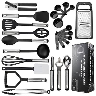 China Sustainable Kitchen Utensils Sets 25 Piece Cookware Set Nylon Stainless Steel Non-Stick Utensil Spatula Kitchen Tool Gift for sale