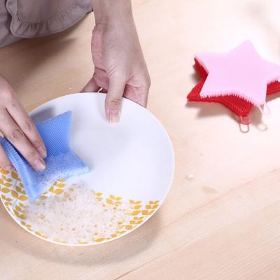 China Viable Reusable Star Shape Pot Dish Bowl Cleaning Sponge Fruit Vegetable Sweeps Silicone Dishwashing Brush for sale