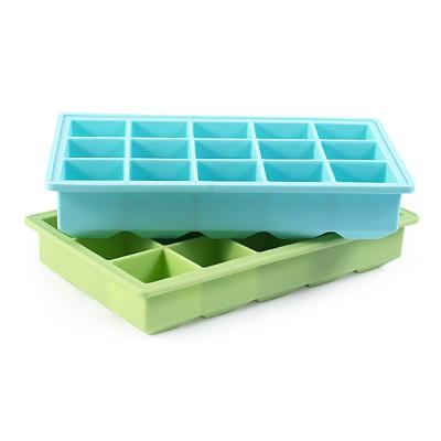 China Sustainable Reusable 15 Cavity Shape Ice Cube Mold 100% Food Grade Silicone Square Ice Maker Tray Mold for sale