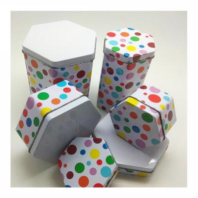 China Creative Hexagonal Biscuit Food Grade Shape Candy Chocolate Cookie Tin Box for sale