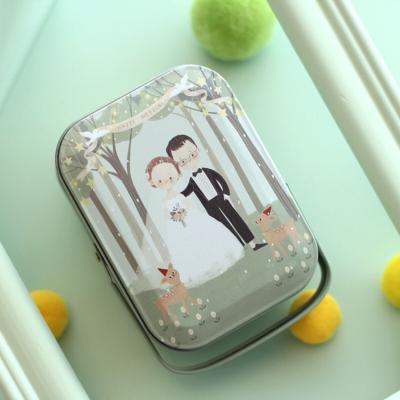 China Tea Party Fancy Rectangle Small Cookies Candy Gift Tin Box With Handle for sale