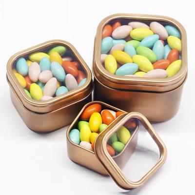 China Other Various Size Rose Gold Metal Candy Cans Candle Square Tin With Window for sale