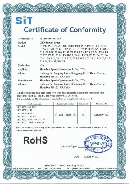 RoHS - Shenzhen Apexls Optoelectronic Co., Ltd.