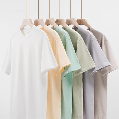 China Anti-wrinkle Short sleeve wholesale summer heavy cotton T-shirt men loose round neck solid color playing bottom t shirt women t shirts for sale