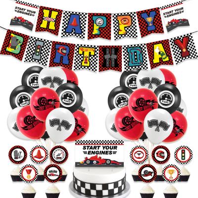 China Toy Wheels Hot Car Party Supplies Gift Include Happy Birthday Banner Cake Topper Balloons for Wild Sun Car Racer Party Decorations for sale