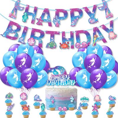 China Toy Mermaid Happy Birthday Banner Latex Balloon Anime Party Cupcake Topper Set Decorations Toy Mermaid Birthday Party Gift Supplies for sale